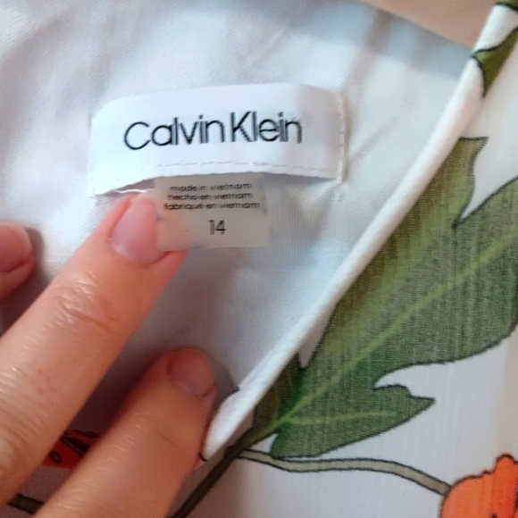 Calvin Klein Floral Dress Size 14 Sleeveless Sheath Chiffon Lined White Pink+ - Picture 6 of 6